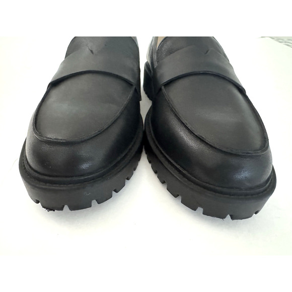 Banana Republic Vee-Strap Lugg Loafers 10-10.5 W Black Leather Chunky Lug Sole - Picture 3 of 14